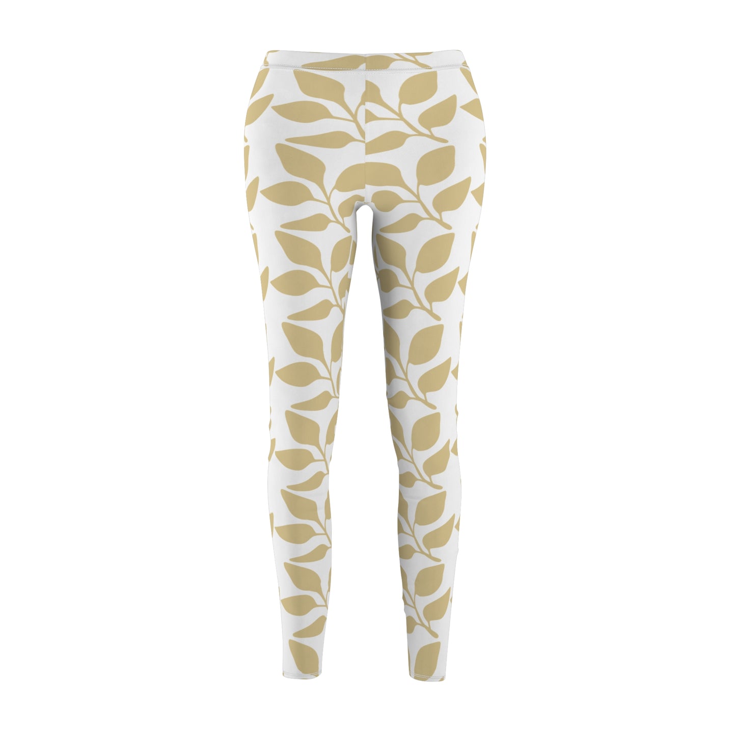 Golden Leaf Pattern Leggings — Women’s Casual All-Over Print Yoga Leggings