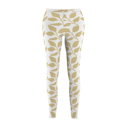 Golden Leaf Pattern Leggings — Women’s Casual All-Over Print Yoga Leggings