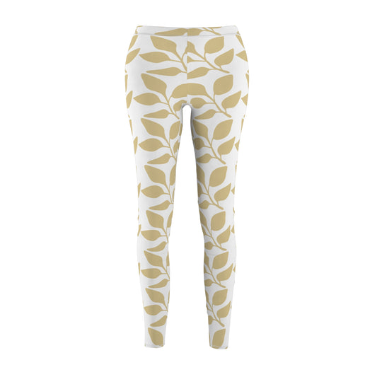 Golden Leaf Pattern Leggings — Women’s Casual All-Over Print Yoga Leggings