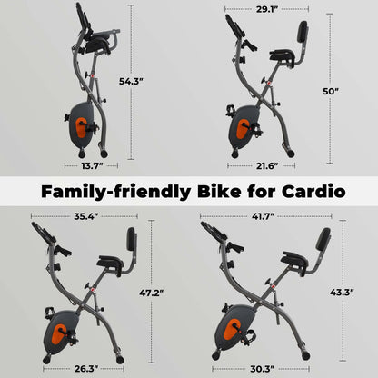 Folding Exercise Bike Stationary Magnetic Recumbent 3 in 1 Adjustable Arm Resistance Bands for Home Use