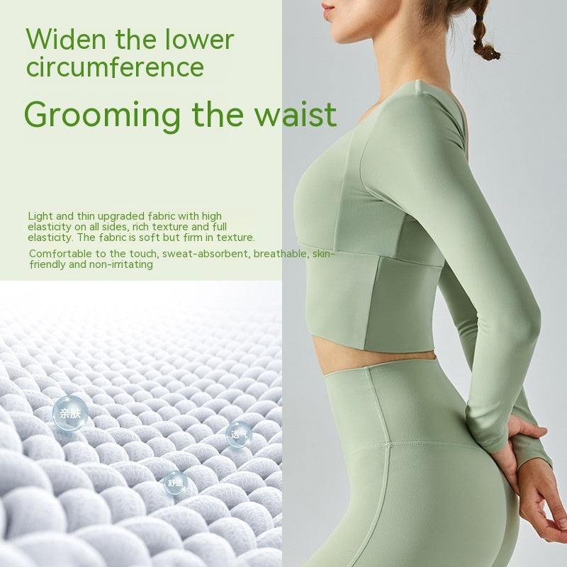 Autumn Yoga Clothes Long Sleeve Women's Short Tights With Chest Pad Workout Top