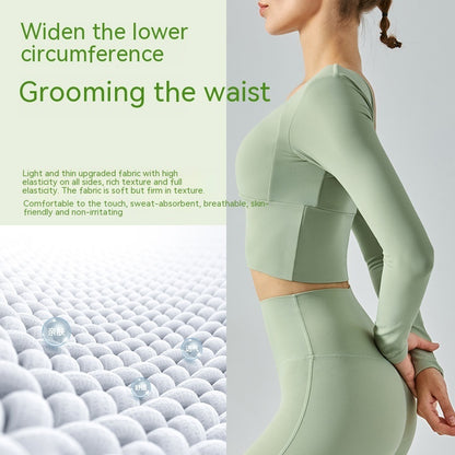 Autumn Yoga Clothes Long Sleeve Women's Short Tights With Chest Pad Workout Top