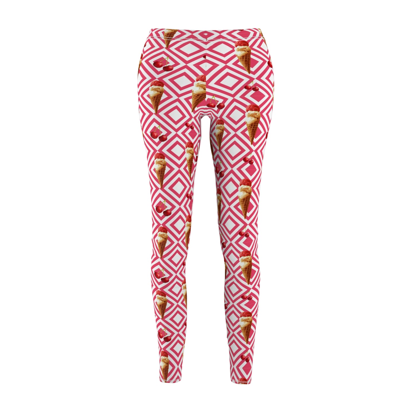 Ice Cream Cone Geometric Women's Leggings - Fun Pink All-Over Print