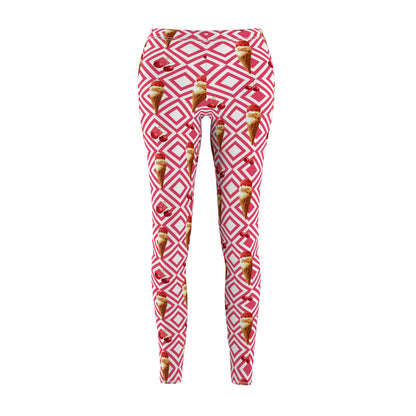 Ice Cream Cone Geometric Women's Leggings - Fun Pink All-Over Print