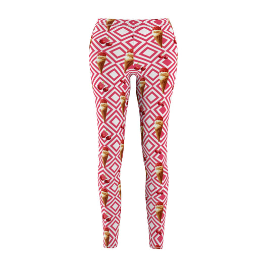 Ice Cream Cone Geometric Women's Leggings - Fun Pink All-Over Print