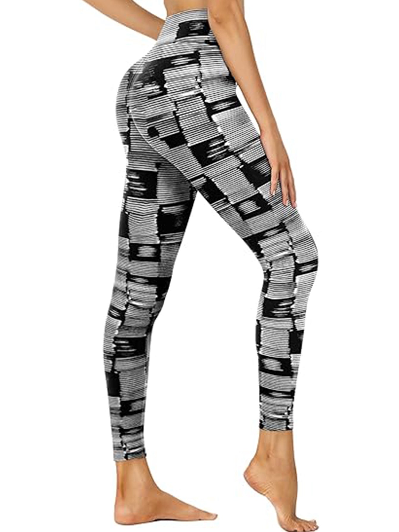 Leggings - Cropped High-waisted Printed Black And White Barcode