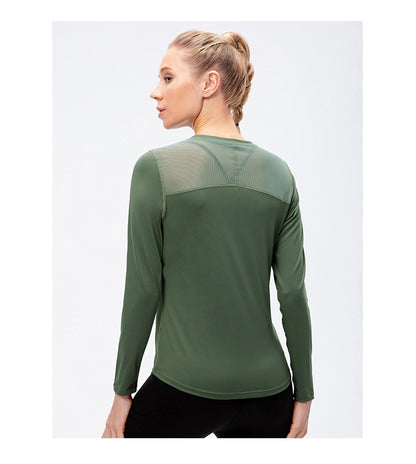 Women's Yoga Long Sleeve Workout Clothes Quick-drying Breathable Mesh Stitching Elastic
