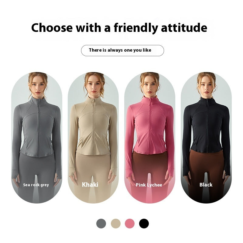Autumn And Winter Nude Feel Slim Fit Slimming Zipper Yoga Clothes Long Sleeve Outdoor Workout Top
