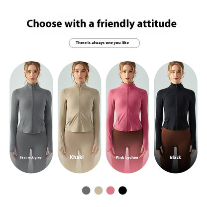 Autumn And Winter Nude Feel Slim Fit Slimming Zipper Yoga Clothes Long Sleeve Outdoor Workout Top