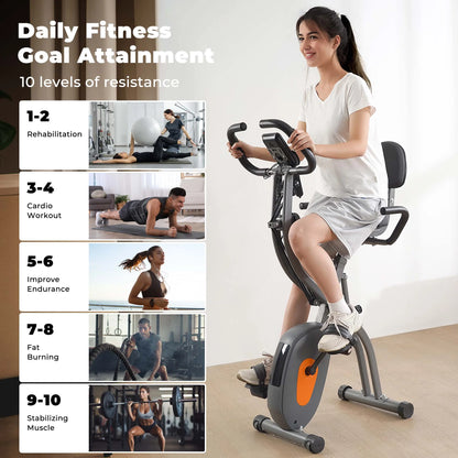 Folding Exercise Bike Stationary Magnetic Recumbent 3 in 1 Adjustable Arm Resistance Bands for Home Use