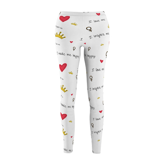 Inspirational Women's Leggings with Heart and Crown Design