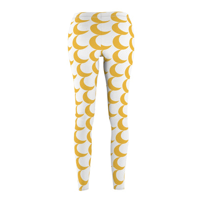 Yellow Crescent Pattern Leggings — Women's Casual All-Over Print Leggings
