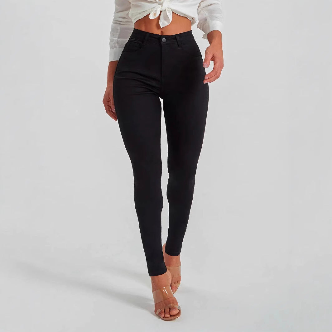 Mid Waist Slim Fit Stretch Black Skinny Tappered Pants Jeans Stretch