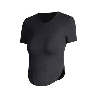 Rib Sports Short-sleeved Blouse With Chest Pad Workout Clothes Running T-shirt Beauty Back Tight