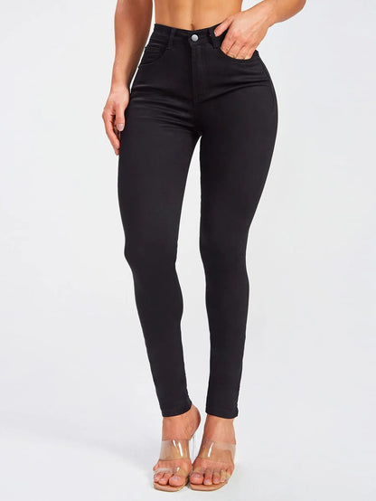 Mid Waist Slim Fit Stretch Black Skinny Tappered Pants Jeans Stretch