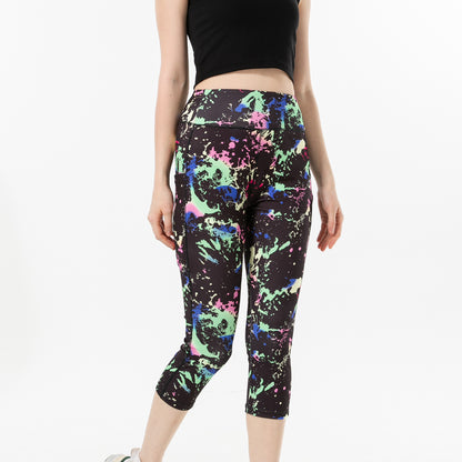 Three-color Water Drop Print Yoga Pants Pocket Cropped Leggings