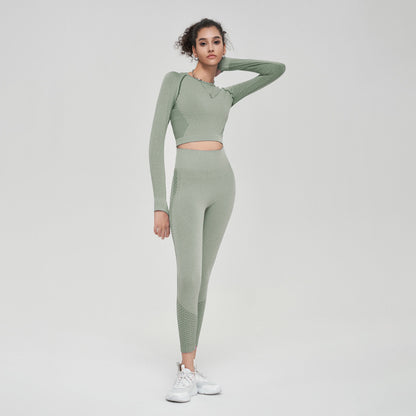 Seamless Sports Suit High Elastic Workout Long Sleeve Trousers Yoga Clothes