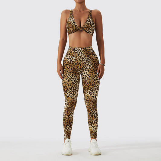Leopard Print Nude Feel Yoga Clothes Beauty Back Skinny Peach Hip Raise High Waist Workout Clothes