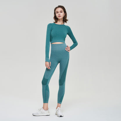 Seamless Sports Suit High Elastic Workout Long Sleeve Trousers Yoga Clothes
