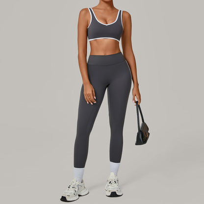 Contrast Color Binding Nude Feel Yoga Beauty Back Tight Quick-drying Workout Clothes Outdoor Sports Suit