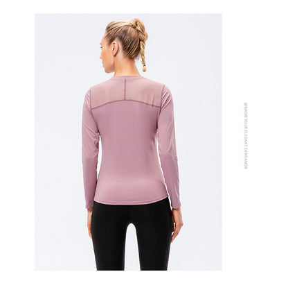 Women's Yoga Long Sleeve Workout Clothes Quick-drying Breathable Mesh Stitching Elastic