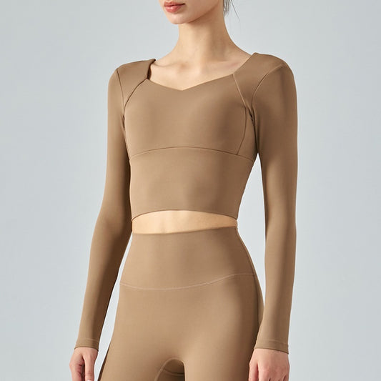 Autumn Yoga Clothes Long Sleeve Women's Short Tights With Chest Pad Workout Top