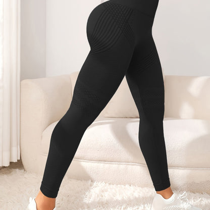 Women's Solid Color Casual High Waist Stretch Fitness Yoga Striped Trousers