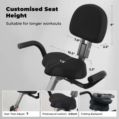 Folding Exercise Bike Stationary Magnetic Recumbent 3 in 1 Adjustable Arm Resistance Bands for Home Use