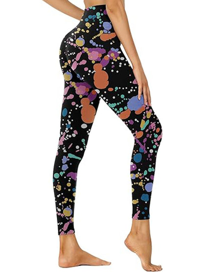 Leggings - Cropped High-waisted Print Color Inkjet