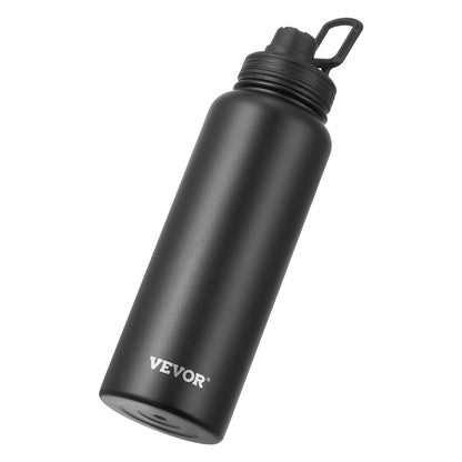 40 Oz Insulated Water Bottle Stainless Steel With Wide Mouth Lid Black