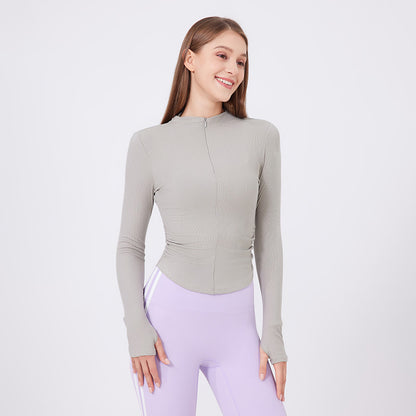 Small Waist Half Zipper Yoga Clothes Women's Workout Clothes Sports Top Pilates Training Wear Long Sleeve Blouse Autumn