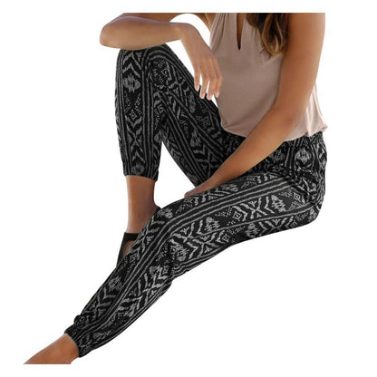 Women's Elastic Waist Printed Pocket Lace-up Leggings