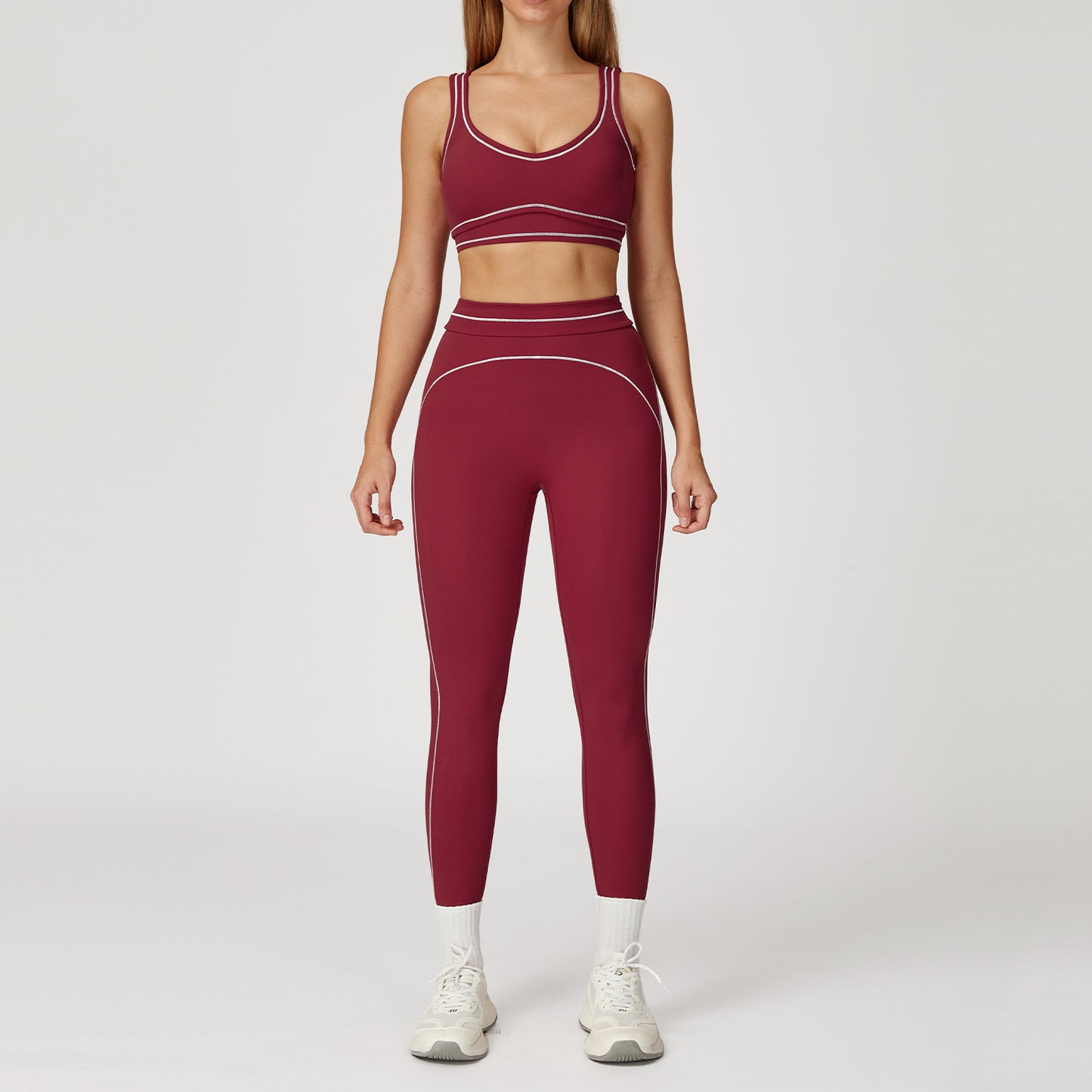 Contrast Color Brushed Yoga Suit Double-shoulder Strap High-grade Sports Workout Clothes