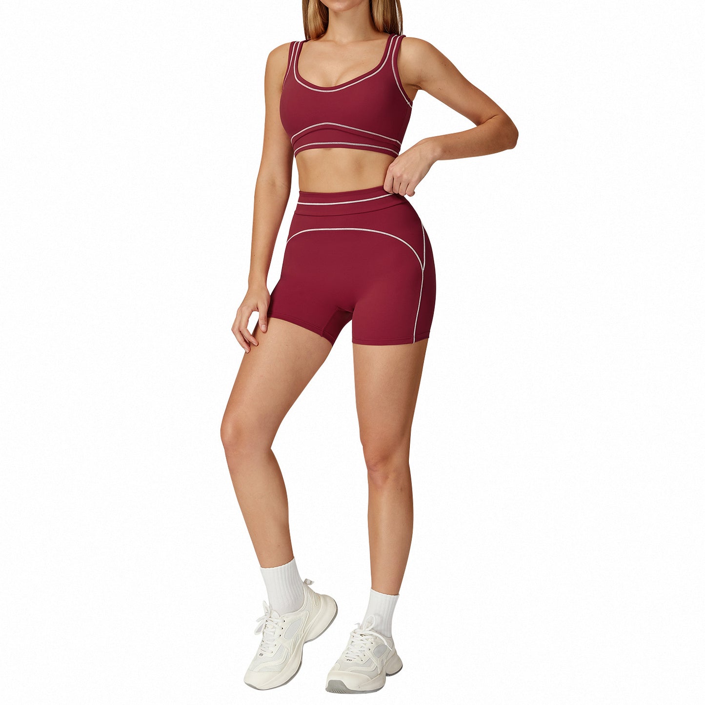 Contrast Color Brushed Yoga Suit Double-shoulder Strap High-grade Sports Workout Clothes