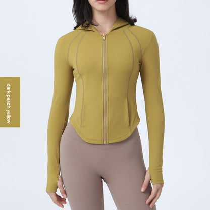 Women's Zipper Workout Slim Fit Slimming Long Sleeve Warm With Velvet Yoga Clothes Coat