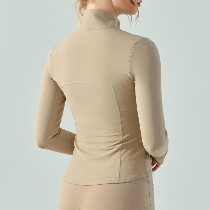 Autumn And Winter Nude Feel Slim Fit Slimming Zipper Yoga Clothes Long Sleeve Outdoor Workout Top