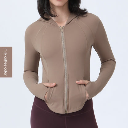 Women's Zipper Workout Slim Fit Slimming Long Sleeve Warm With Velvet Yoga Clothes Coat