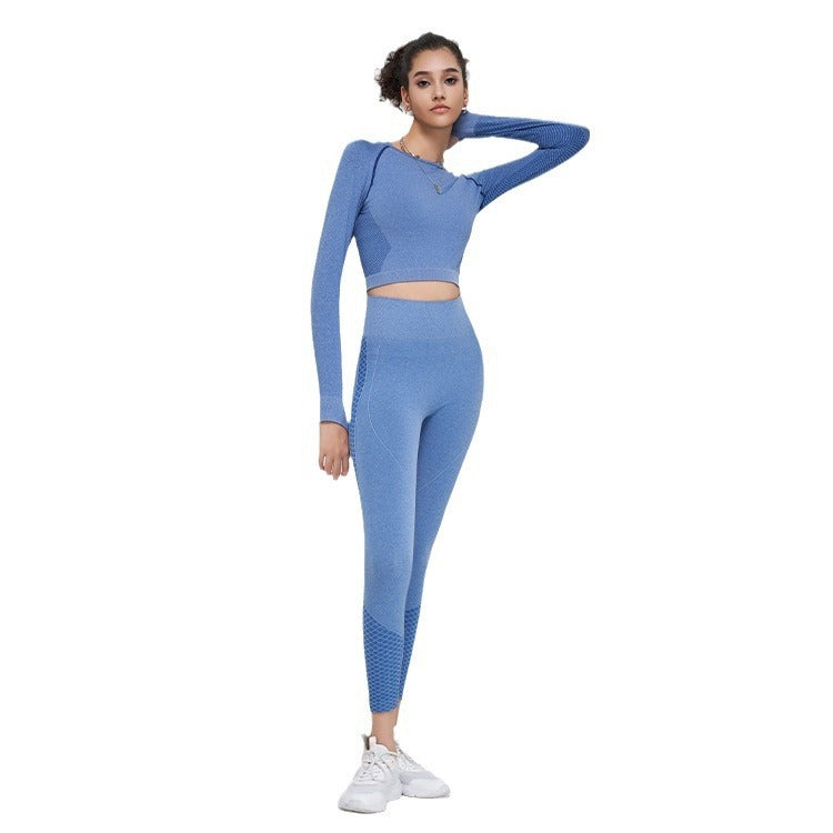 Seamless Sports Suit High Elastic Workout Long Sleeve Trousers Yoga Clothes