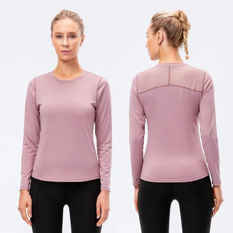 Women's Yoga Long Sleeve Workout Clothes Quick-drying Breathable Mesh Stitching Elastic