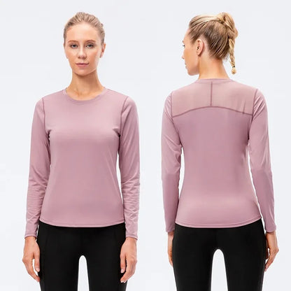 Women's Yoga Long Sleeve Workout Clothes Quick-drying Breathable Mesh Stitching Elastic