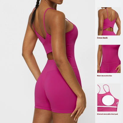 Thin Strap Yoga Clothes Shorts Suit Nude Feel One-piece Workout Top