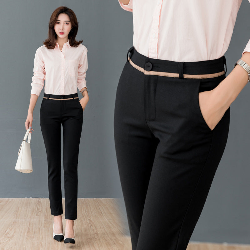 Women's High-waist Stretch Casual Straight-leg Suit Pants