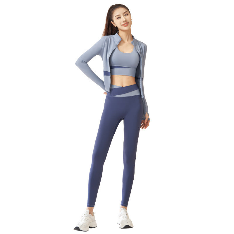 Women's Jacket Trousers Bra Yoga Workout Clothes