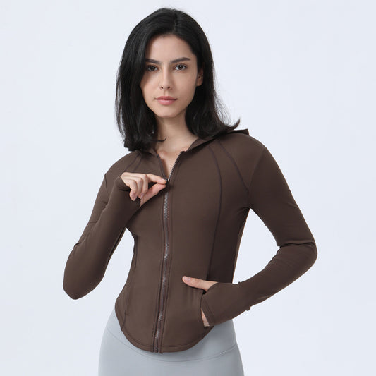 Women's Zipper Workout Slim Fit Slimming Long Sleeve Warm With Velvet Yoga Clothes Coat
