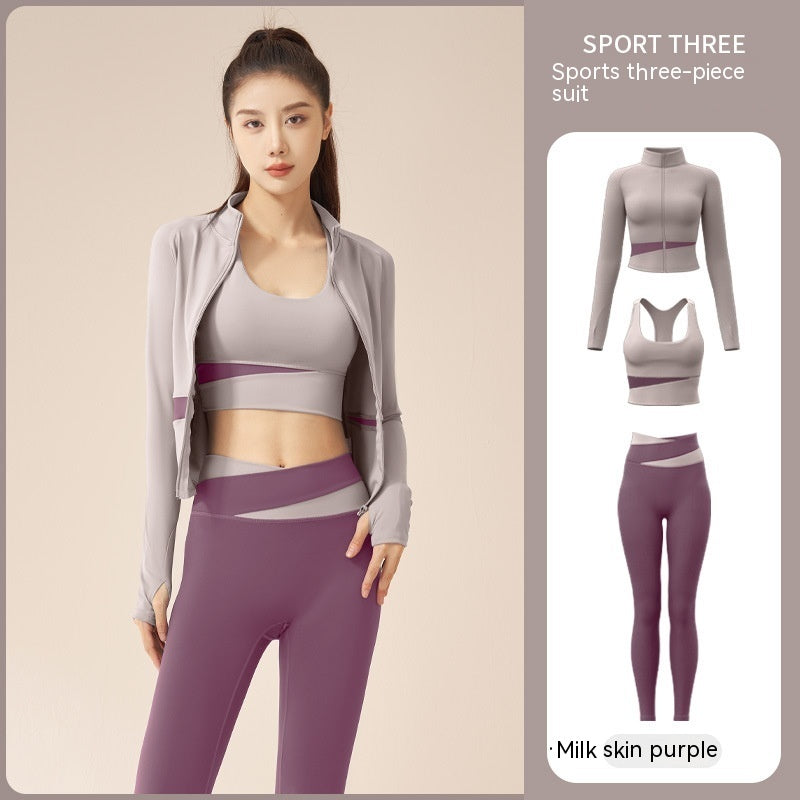 Women's Jacket Trousers Bra Yoga Workout Clothes