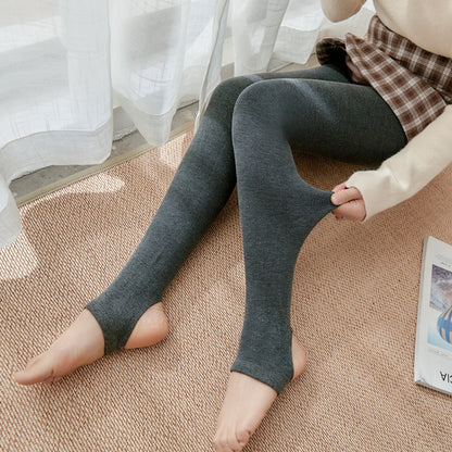 Autumn And Winter Fleece-lined Thickened Screw Cotton Vertical Stripes Base One-piece Trousers