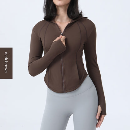 Women's Zipper Workout Slim Fit Slimming Long Sleeve Warm With Velvet Yoga Clothes Coat