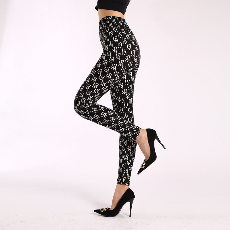 Autumn Underwear Leggings Stretch Printed High-waisted Trousers