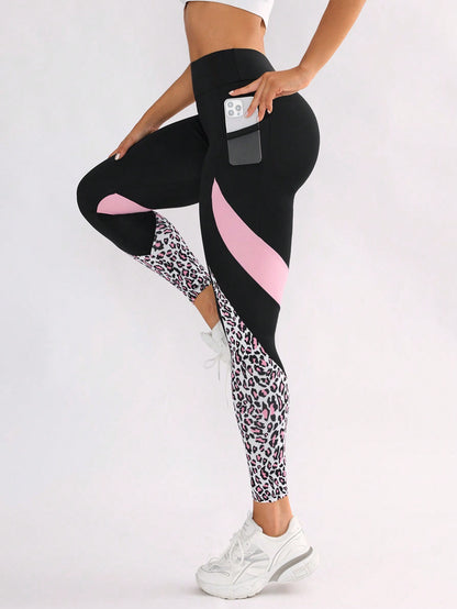 Color Contrast Patchwork Fashion Hip Raise High Waist Tight Sports Yoga Pants Leggings