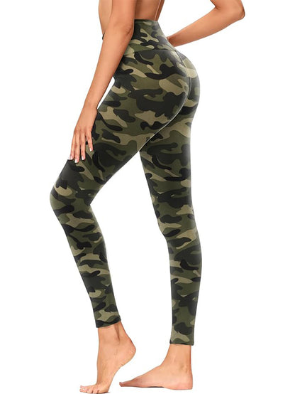 Leggings - Cropped High-waisted Printed Army Green Camouflage